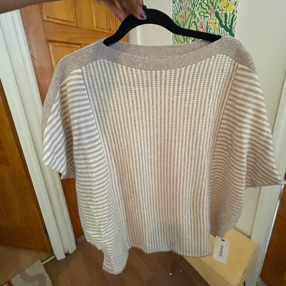 Club Monaco Cashmere Beige and Cream Striped Sleeveless Sweater - Picture 1 of 9